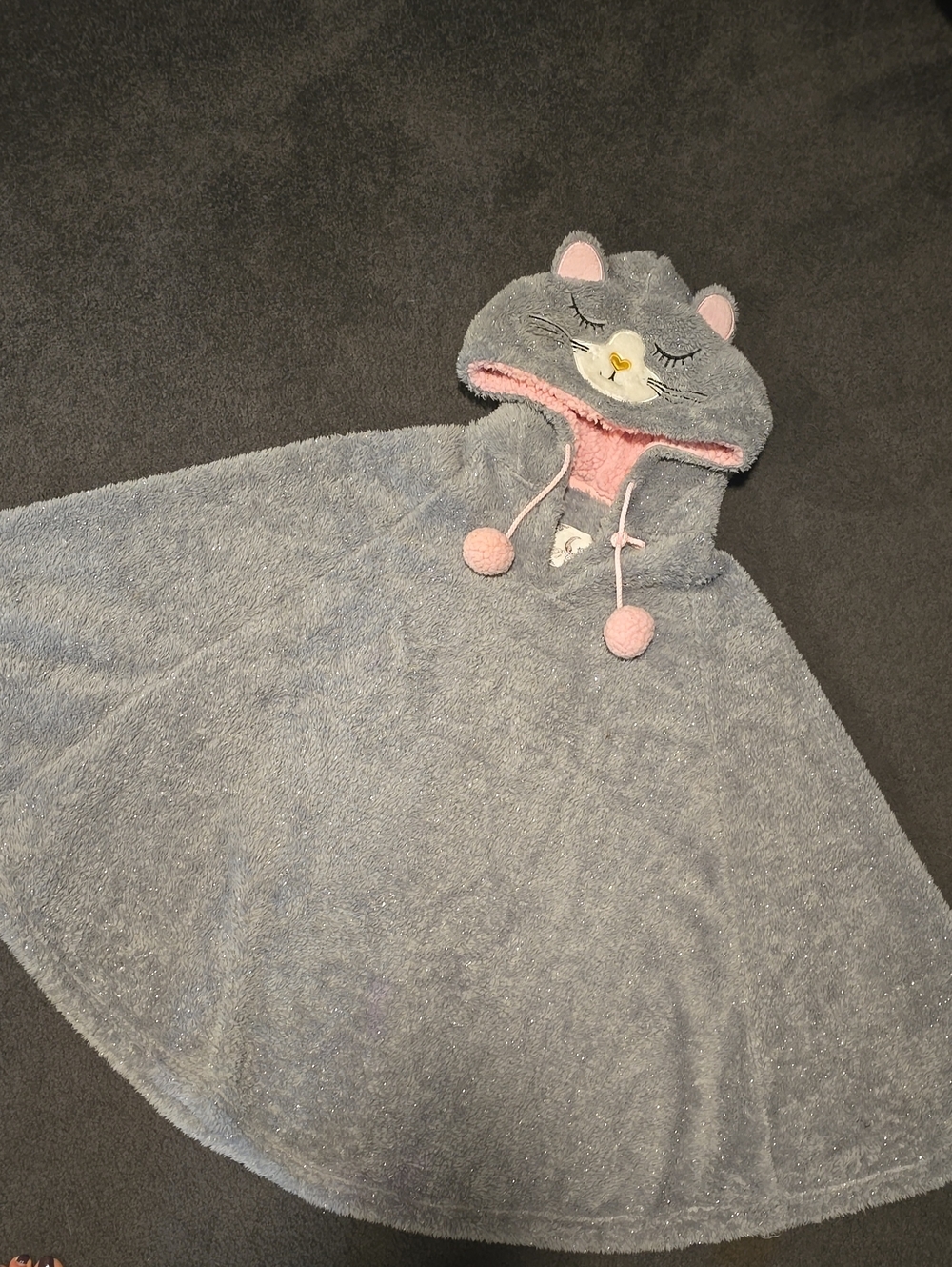 Pj Couture Grey Cat Hooded Pajama Poncho with Pink Accents